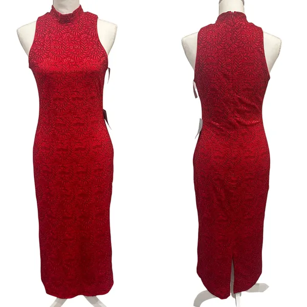 Dress the Population Nora Lace Halter Midi‎ Dress Red Black NWT Large Cocktail - Image 2
