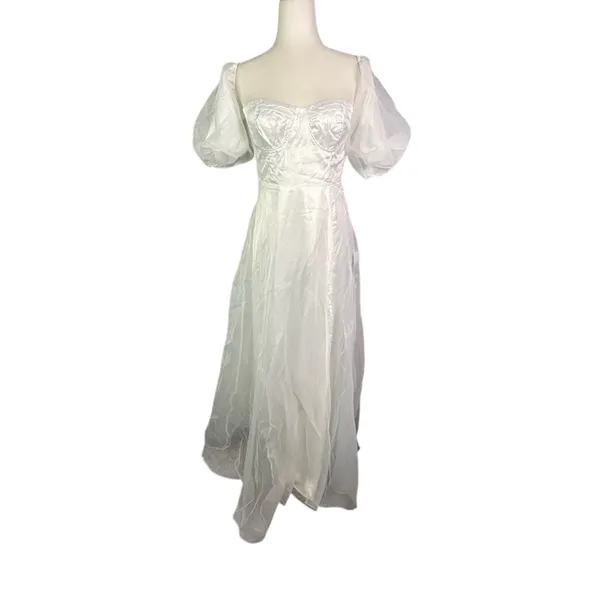 Lulus True Excellence White Bustier Off-The-Shoulder Gown Size Medium - Image 4