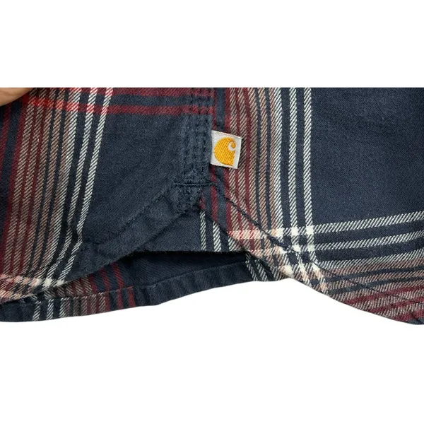 Carhartt Farwell Pullover Henley Flannel Shirt Large Navy Red Plaid Work Utility - Image 8
