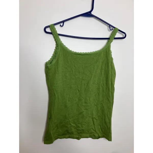 WoolOvers Camisole Women Size M Green Good Lace Trim Silk Cotton Knit Tank Top - Image 7