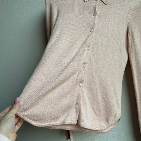 Vintage Ralph Lauren Silk Cashmere Pink Collared Cardigan Sweater S - Image 3