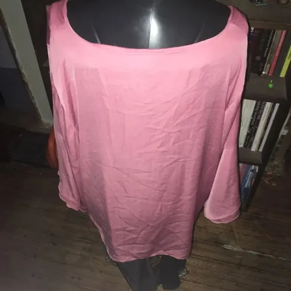 Lane Bryant silky pink v-neck flowy bell sleeve blouse - Image 2