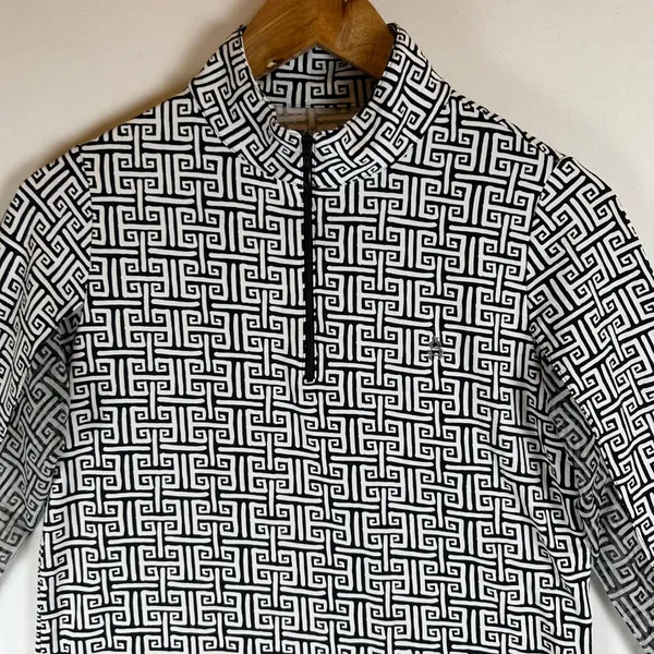 IBKUL Womens Small Black White Greek Key Quarter Zip Sun Shirt Long Sleeve UPF50 - Image 7