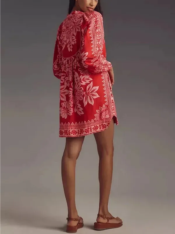 Farm Rio Linen Mini Dress Flora Tapestry Anthropologie Bracelet Long Sleeve Pink - Image 2