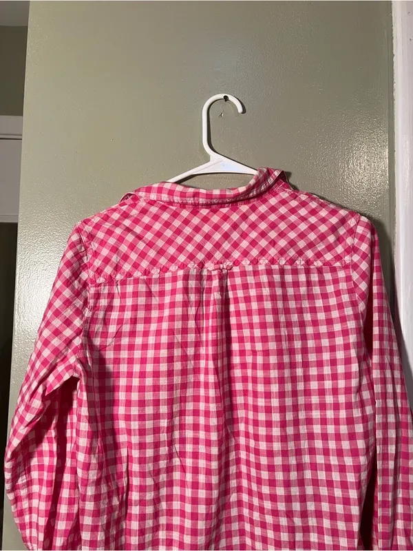 J. Crew Factory Women's Size Small Plaid Gauze Shirt in Boy Fit Buff Berry Pink - Image 7