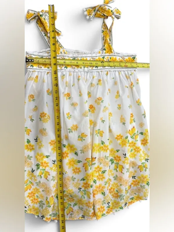 FARM Rio 100% Cotton Azaleia Yellow Floral Tie Straps Mini Dress Size Large - Image 15