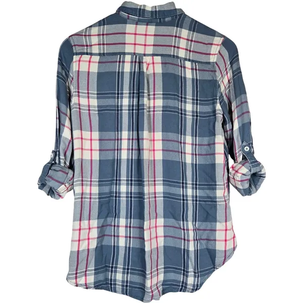 Woolrich Plaid‎ Button Down Shirt Womens M Blue Pink Long Sleeve Rayon - Image 4