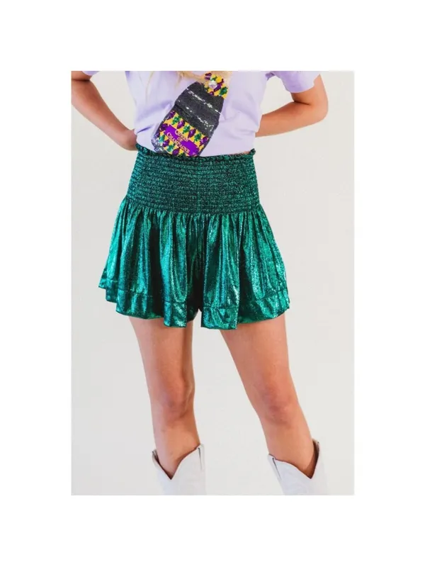 Queen of Sparkles Emerald Green All the Glory Metallic High Waisted Shorts XS - Image 2