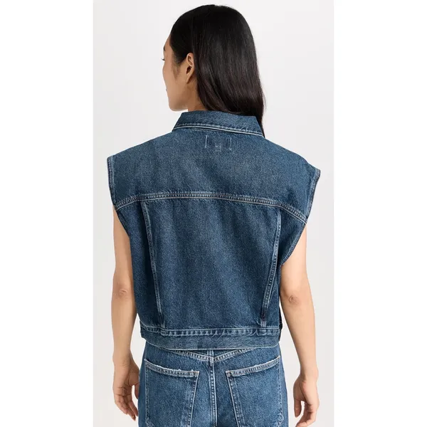 Agolde Charli Sleeveless Button Front Denim Trucker Jean Vest Size Small - Image 3