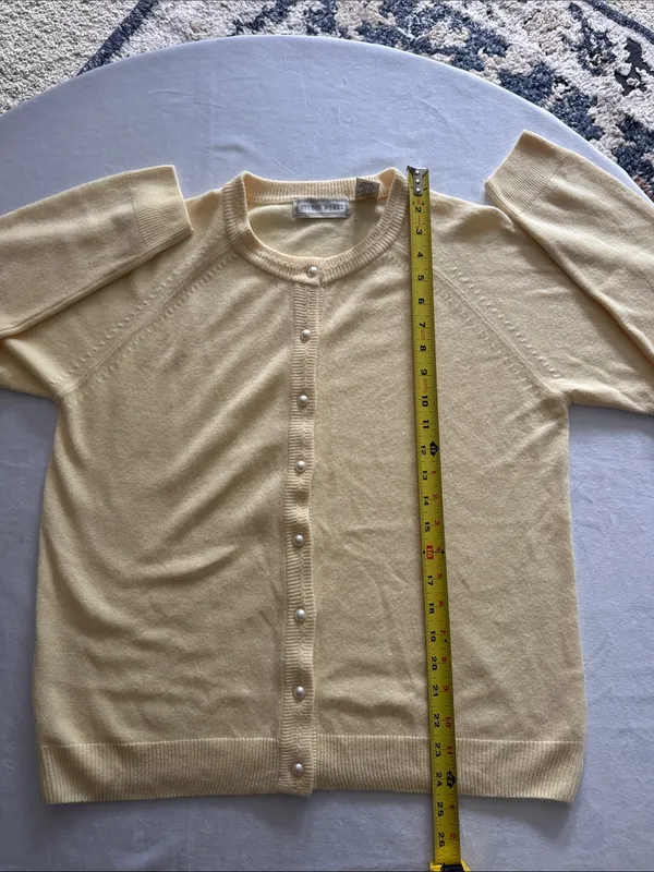 Studio Works Vintage Butter Yellow Cardigan with Faux Pearl Buttons - Image 7