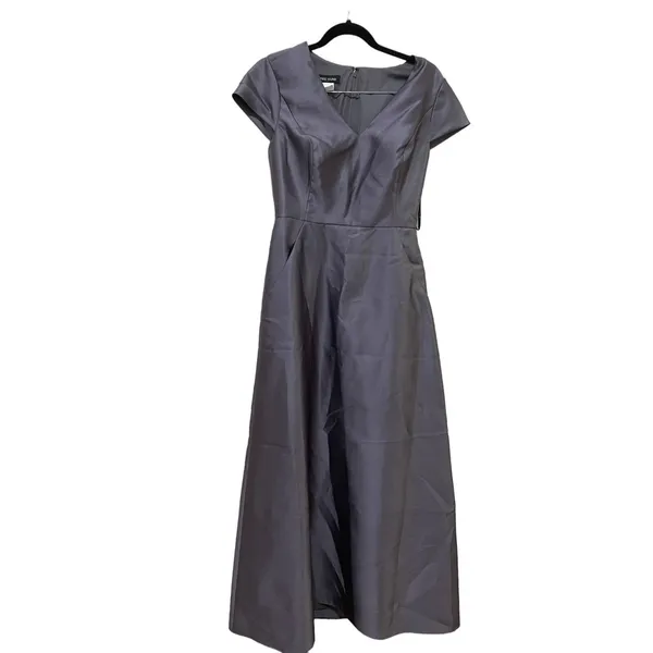 Alfred Sung D779 V-Neck Satin Cap Sleeve Pockets Cavier Gray Gown‎ Size 10 New - Image 7