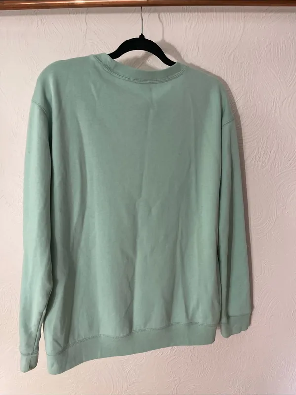 PINK Victoria's Secret Mint Green Crewneck with Silver Sparkle Logo - Image 2