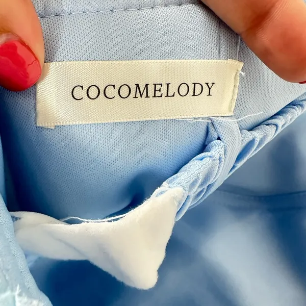 NEW Cocomelody Formal Gown Womens 2? Ice Blue Rosette Strapless Maxi Train Prom - Image 9