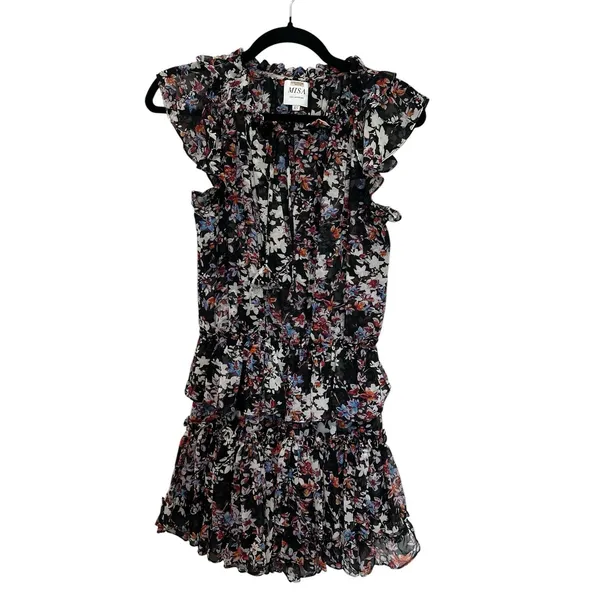 MISA Los Angeles Fleur Mini Dress in Black Floral SizeXS lightweight - Image 4