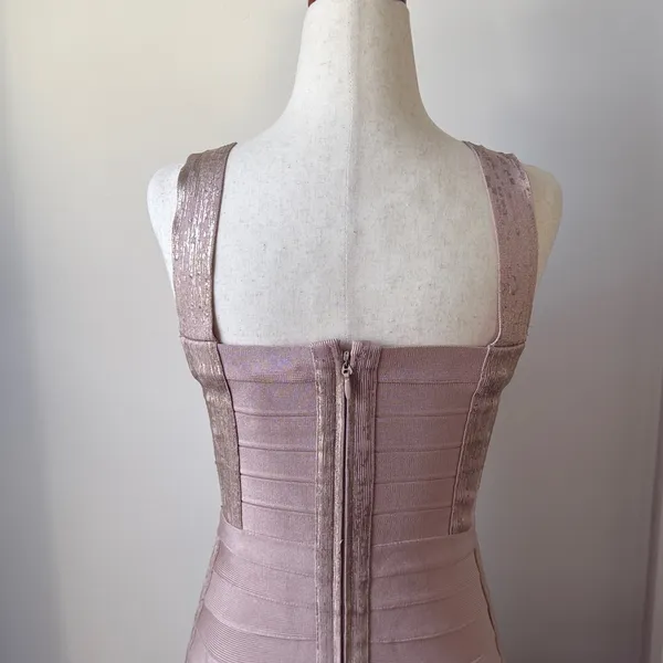 Herve Leger Blush and Silver Mini Dress Size Small - Image 5