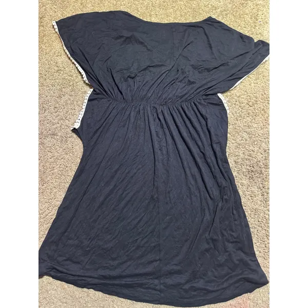 Forever‎ Black Crochet Lace V-Neck Empire Waist Boho Mini Dress Tunic Women - Image 4