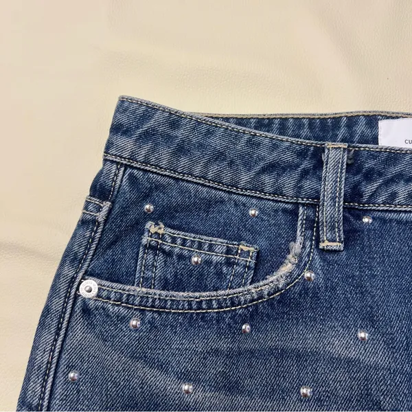 Current/Elliott Size 25 Cotton Blue Denim Studded Mini Skirt Distressed‎ - Image 2