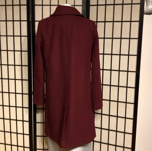✈️Loft Wool Preppy long Mock Pencil Bodice wine burgundy solid minimalist button coat - Image 5