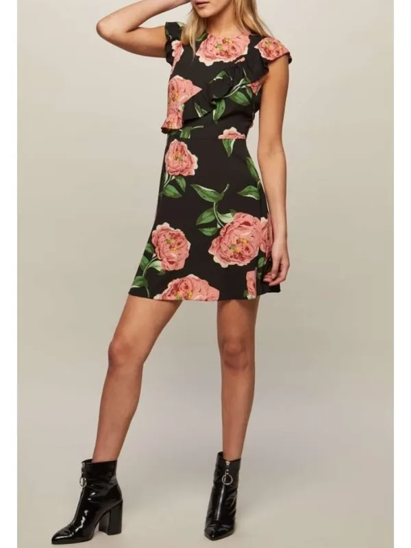 Miss Selfridge Floral Print Asymmetric Frill Skater Dress Cap Sleeve Ruffle Mini - Image 4