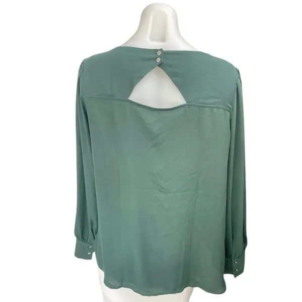 Ann Taylor Loft Women's Green Long Sleeve Cutout Relaxed Fit Blouse Top Size M - Image 2