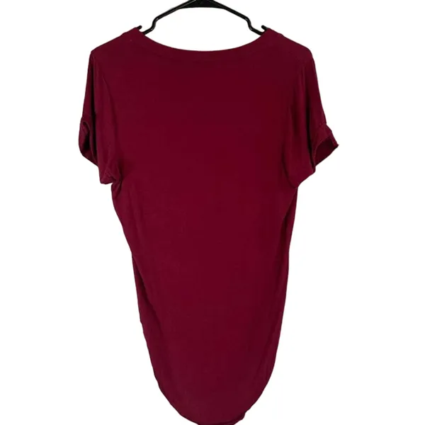 Free People Maroon V-Neck Short Sleeve Snap Closure Bodysuit Women Sz L - Image 2