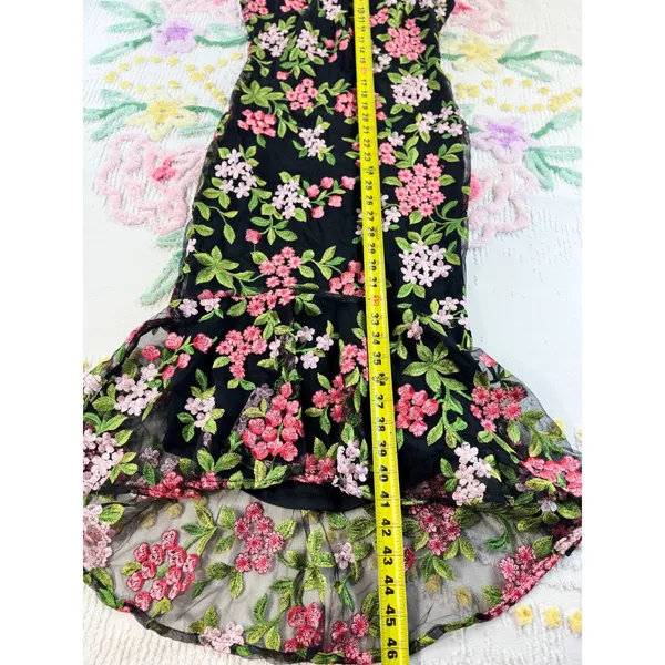 Calvin Klein Floral Embroidered Mesh Mermaid Midi Dress Black Pink 2P CD8L15EZ‎ - Image 3