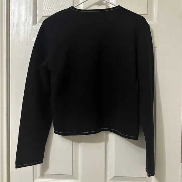 Vintage Black 100% Merino Wool Cardigan Sweater Sz M Medium Beaded - Image 6