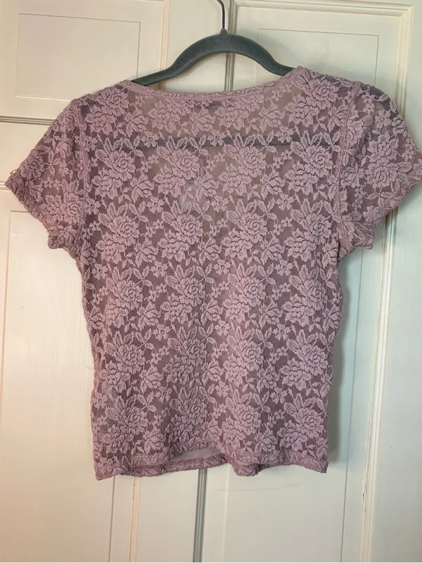 Abercrombie And Fitch Top Size Small Pink Floral Lace V-Neck Short Sleeve New - Image 7