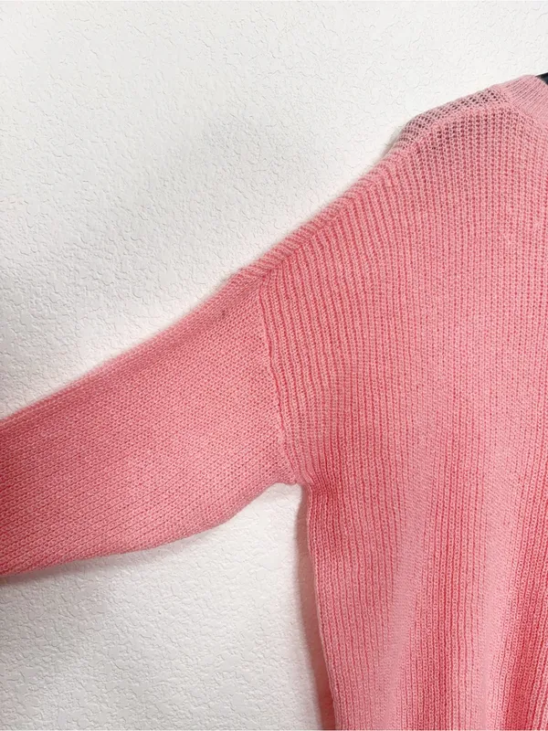 Amazon Coral Pink Oversized Henley Button Pullover Knit Sweater - Image 9