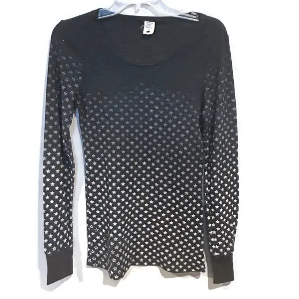 Vintage Free People Women's Gray Ombre Star Long Sleeve ThermalTop - Image 4