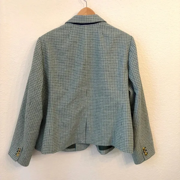 J Crew Schoolboy Blazer Womens 24 Wool Blend Green Plaid Houndstooth Preppy Gold - Image 5