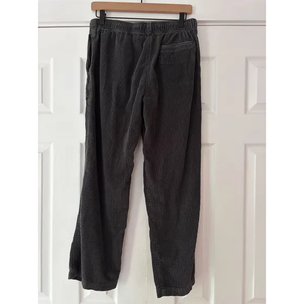 Aerie Charcoal Gray Corduroy Wide‎ Leg Pants Small Drawstring Elastic Waist - Image 2