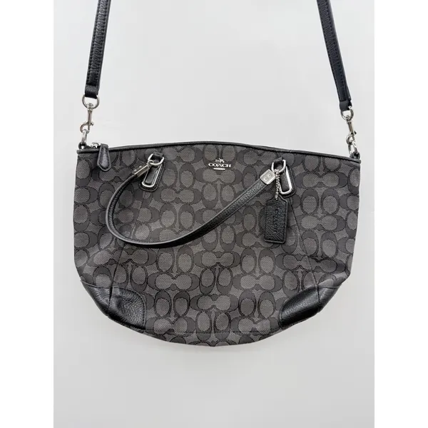 Coach Kelsey Satchel‎ Crossbody Bag Black Signature Canvas Shoulder Purse - Image 3