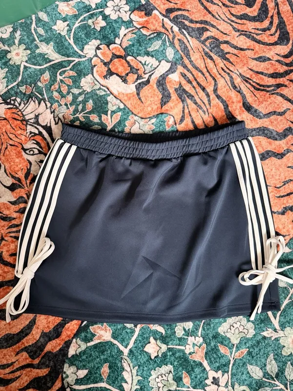 Cute Black & White Striped Side Tie Skirt Athletic Tennis Sport Skirt Size L - Image 3