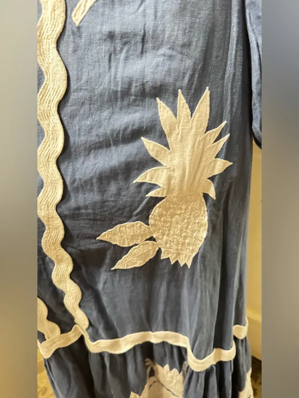 Farm Rio Navy Blue White Floral Embroidery long sleeves Maxi Dress S XS - Image 9