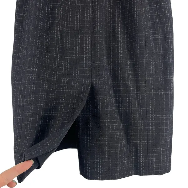 Classiques Entier Check Sheath Dress Bow Neck Gray Brown Size 6 - Image 8
