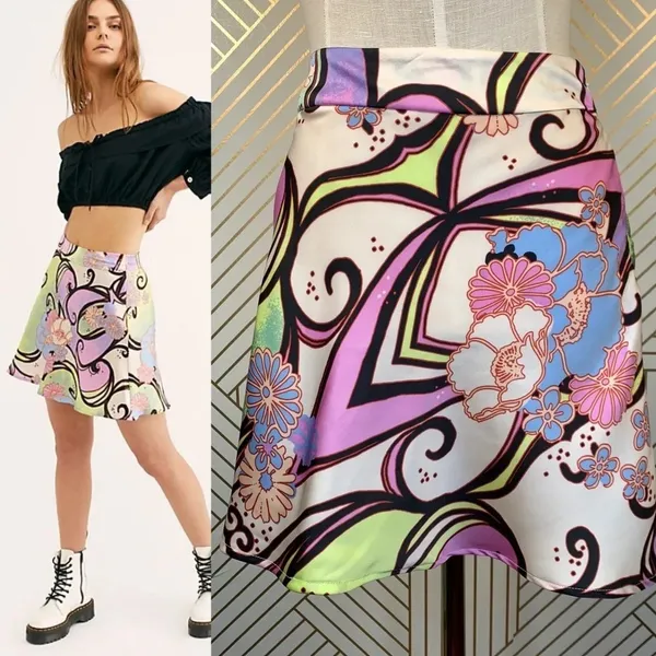 Free People Phoebe Printed‎ Mini Skirt - Image 2