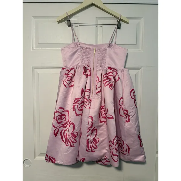 Maeve Anthropologie Baby Doll Pink Satin Floral Dress Spring Summer - Image 3