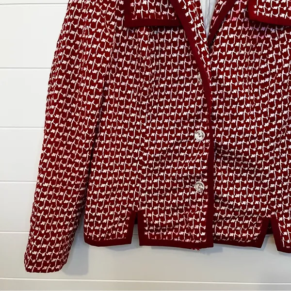 Women’s Red Patterned Women's Blazer Vintage Retro M-L Button Accents Handmade - Image 5