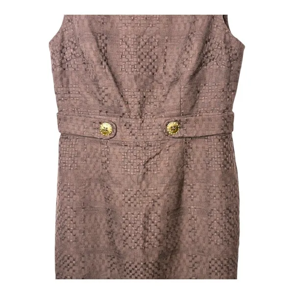 Milly Bark Brown Textured Sheath Dress Womens 8 Gold‎ Button Open Back Mod NWT - Image 5