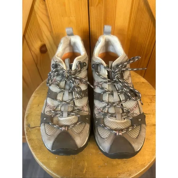 Merrell Hiking Shoes 9.5 Elephant/Pink Waterproof Vibram Low Lace Up - Image 2