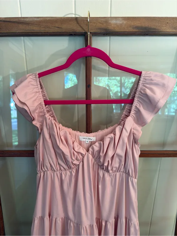 Vici Tru Tiered Ruffle Maxi Dress Flowy Light Pink Peach Size XS Feminine - Image 6