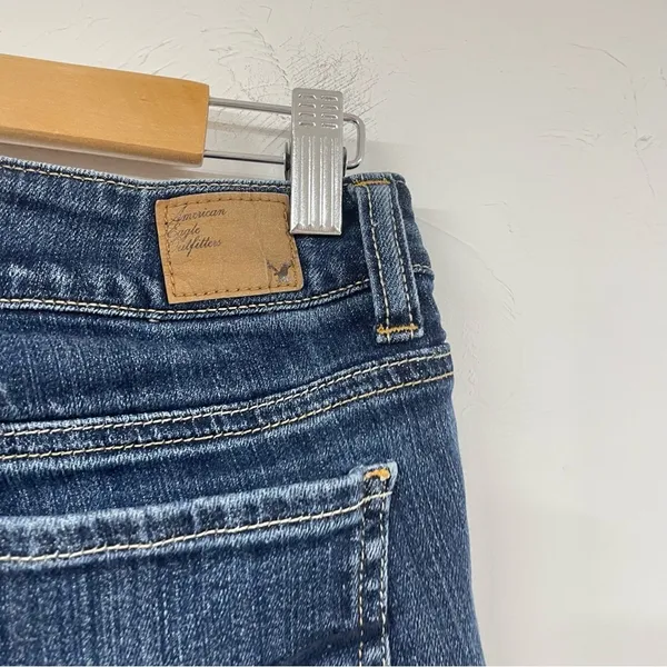 American Eagle Rolled Hem Shorty Jean Shorts Womens 8 Blue Denim Stretch Zip Fly - Image 7