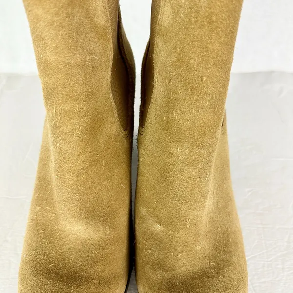 Tory Burch Stafford Suede Ankle Boots Size 8 Tan Beige Pull On Wood Block Heel - Image 8