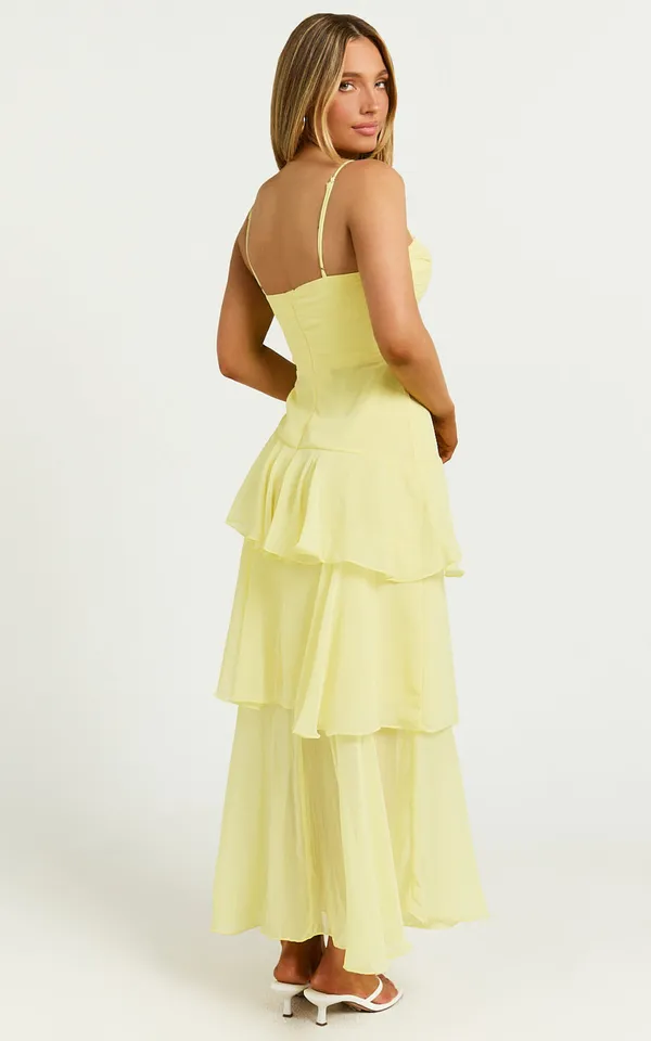 New Showpo Johanna Midi Dress Straight Neck Tiered Dress Size Small MSRP $99 - Image 5