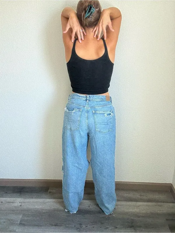 American Eagle Highest Rise Baggy Straight Jeans Destroyed 14 Strigid - Image 5