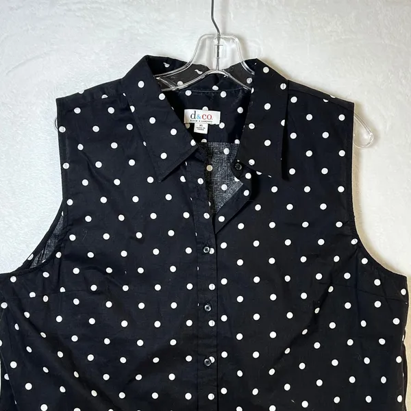 Denim & Company Womens XL Black White Polka Dot Sleeveless Button Down Shirt - Image 3