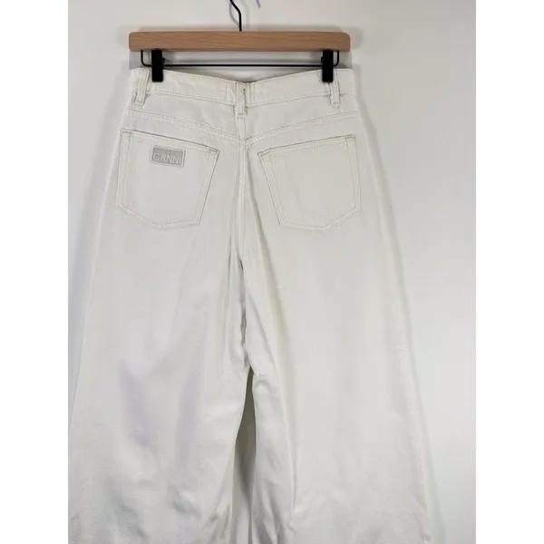 GANNI Womens Jeans White Denim Organic Cotton High Rise Cropped Wide Leg Size 27 - Image 9