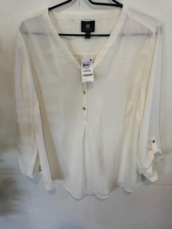 JM Collection White V-Neck Button-Front Women's Blouse - Image 2