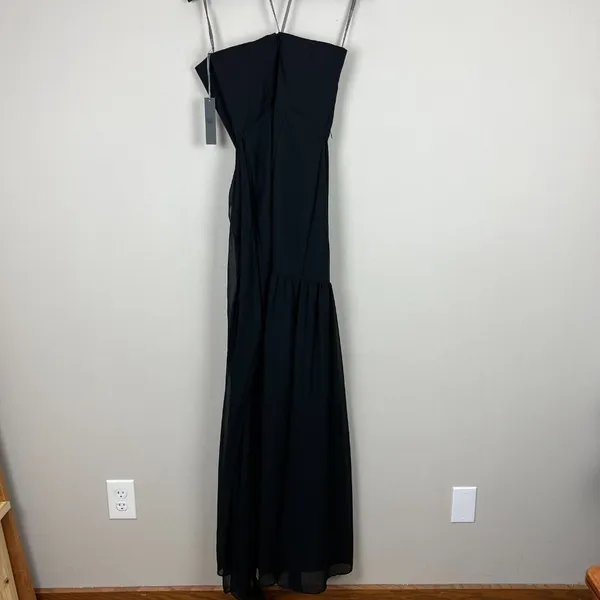 White Vera Wang Dress Womens 8 Black Crinkle‎ Chiffon Trumpet Hem Strapless Gown - Image 9